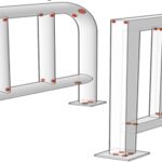 Røde punkter viser optimal plassering av dreneringshull på rekkverk laget av rør.